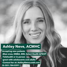 Meet Ashley Neve, ACMHC. She incorporates DBT, attachment theory and  person-centered techniques into her practice. She specializes in trauma,  anxiety and faith transitions. Give her a call today!