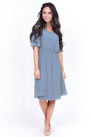 Be Ready For Any Event With This Gorgeous Denim Blue Chiffon Dress We Love The Tiered Ruf Blue Chiffon Dresses Modest Dresses Casual Modest Bridesmaid Dresses