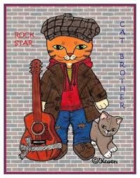 Karen S Postcard Paintings Cat Brother Rock Star Paper Dolls Cat Art Dolls