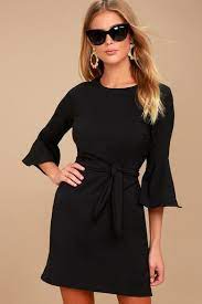 Dulcet Washed Black Surplice Midi Dress Wrap Sweater Dress Tie Waist Dress Black Dress Outfits