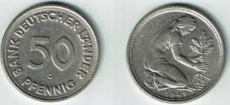 Geprägt wurde das 50 pfennig geldstück bank deutscher länder nur in den jahren 1950 und 1949 mit folgenden auflagen: Brd Deutschland Bank Deutscher Lander 50 Pfennig 1949 G Erhaltung Siehe Scan Gutes Vorzuglich Ma Shops