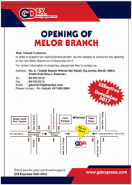 Berikut adalah maklumat bagi setiap jawatan yang ditawarkan. Gd Express Sdn Bhd Gdex New Branch Melor No 6 Tingkat Bawah Wisma Haji Razali Kg Jambu Merah Melor 16400 Kota Bahru Kelantan Facebook
