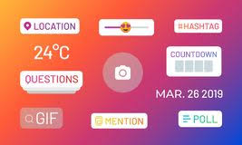 Instagram Stories Polls Social Media Icons And Functional Stickers Hashtag Location Mention Poll Slider Vector Stock Vector Illustration Of Icons Music 147398165