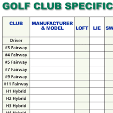 golf club specification fill in chart ralph maltby