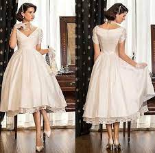 Ad Ebay Url White Ivory Lace Tea Length Simple A Line Vintage Wedding Dress Br Short Wedding Dress Vintage Simple Wedding Dress Short Tea Length Wedding Dress