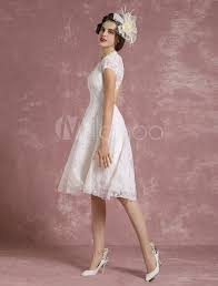 Kurzes Hochzeitskleid Spitze Elfenbein Brautkleid V Ansatz Backless A Line Kurzarm Knielange Vintage Brautkleid Ivory Bridal Gown Wedding Dresses Lace Bridal Dresses Vintage