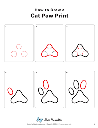 We draw the tail of the cat on the right above the right hind paw, draw a wavy line up and down to the foot, the tail at the paws should be thicker, and the tip. Learn How To Draw A Cat Paw Print Step By Step Free Printable Download Of This Tutorial Available At Https M Cat Paw Print Paw Print Drawing Cat Paw Drawing