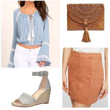 Birthday Outfit Ideas For Summer 21st Birthday Outfit With Brown Skirt Light Blue Peasant Blouse Light Blue Espadrilles Woven Clu 21st Birthday Outfit Birthday Outfit Spring Birthday Outfit