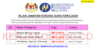 Sekolah rendah & menengah terpilih di negeri pembantu guru. Jawatan Kosong Guru