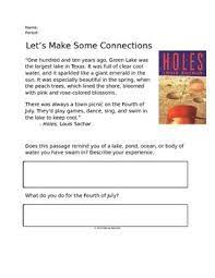 Let S Make Connections Holes By Louis Sachar Text To Self Connection Text To Self Reading Intervention