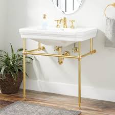 Kacy Porcelain Console Sink With Brass Stand Console Sinks Bathroom Sinks Bathroom Console Sink Bathroom Design Bathroom Vanity