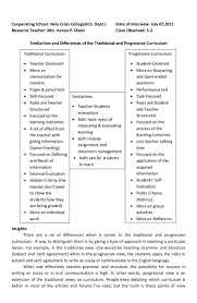H Chart Of Traditional And Progressive Curriculum