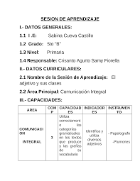 Sesion De Aprendizaje Sobre El Adjetivo