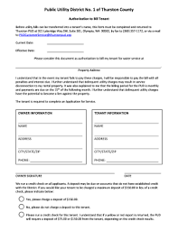 Authorization letter for utility bill if you would like to authorize a tenant or someone else to pay your utility bills, here is a sample template you can use to write an authorization letter for utility bills. Fillable Online Authorization To Bill Tenant Form Thurston Pud Fax Email Print Pdffiller