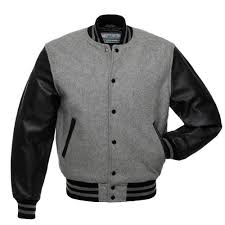 Black wool body & black leather sleeves letterman jacket. Grey Wool Varsity Letterman Bomber Baseball Jacket Black Leather Sleeves Ebay Varsity Jacket Men Leather Varsity Jackets College Jackets