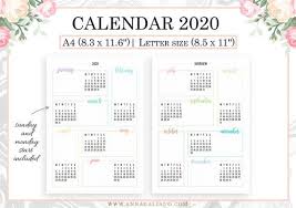 2020 Calendar Printable Year At A Glance 2020 2020 Overview Bullet Journal Template Bujo Calend Bujo Etsy Filofax