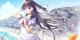 Still, the blue eyes black hair anime girl is so unfriendly. Anime Girl Wind School Uniform Beach Petals Brown Hair Blue Eyes Anime Hd Wallpaper Peakpx