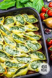 Gefullte Muschelnudeln Conchiglioni Mit Ricotta Spinat Fullung Einfache Vorbereitung Und Kalorienarm Kalorien Geniessen Rezept In 2020 Muschelnudeln Ricotta Lebensmittel Essen
