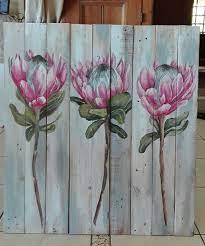 Protea Painting On Wood Panels Flower Art Painting Protea Art Flower Painting