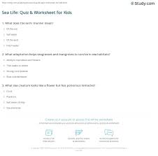 If you're feeling overwhelmed, take it one step at a time by answering these ten questions about your finances. Sea Life Quiz Worksheet For Kids Study Com