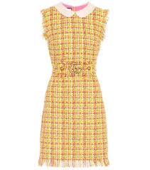 Gucci Yellow Multicolor Frayed Tweed Mini Dress Modesens Short Sleeve Mini Dress Tweed Dress Pink Dress Short