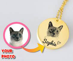 Custom Cat Photo Necklace Personalized Cat Engraved Pendant Etsy Custom Cat Cat Necklace Cat Photo
