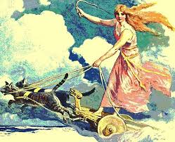 This makes a little more sense, as you can see how cats, weasels and martens could be lumped together. The Norse Goddess Freyja Has Two Cats Named Bygul And Trjegul Who Pull Her Chariot Around Asgard H Norse Goddess Greek And Roman Mythology Odin Norse Mythology