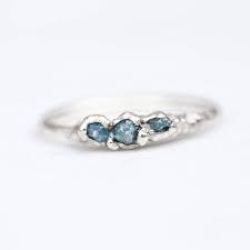 Triple Raw Blue Diamond Ring For Women Silver Ring Raw Gemstone Ring Dainty Ring Boho Ring Delicate Minimalist Ring April Birthstone Raw Blue Diamond Blue Diamond Ring Raw Gemstone Ring