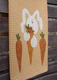 Tea Towel Kitchen Towel Rabbit Bunny Carrot Tops Spring Applique Cotton Dishtowel Vintage Button Cottage Chic Kitchen Decor Spring Gift Idea Spring Gift Ideas Dish Towels Easter Embroidery
