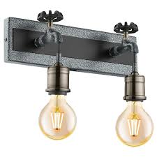 Vintage Wandleuchte Im Industrie Desgin Aus Stahl Und Holz In Silber Und Schwarz 2xe27