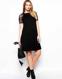 Swing Dress With Lace Raglan Sleeve 36 76 Asos Black Dress Floral Lace Bodycon Dress Little Black Dress