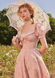 Rose Print A Line Corset Midi Dress in Pink | LaceMade