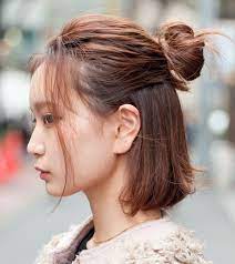 Half Up Bun Medium Hair Styles Korean Short Hair Short Hair Styles