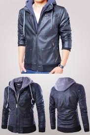 Detachable Hooded Men Faux Leather Jacket Black Biker Motorcycle Men S Pu Leather Coat Slim Faux Leather Jacket Men Leather Jacket Men Stylish Leather Jacket