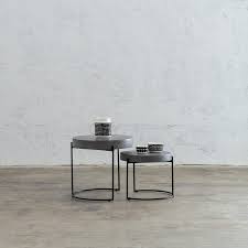 Consider positioning a long coffee table directly in front of the sofa. Aria Concrete Granite Side Tables Round Package 2 X Side Tables Living By Design