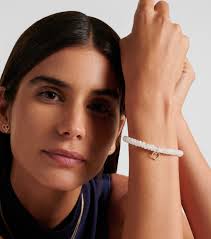 Bracelet en or 14 ct, pierre de lune et diamants en blanc