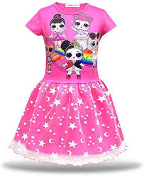 Amazon Com Icosplay Studio Little Girls Lol Dolls Tutu Tulle Dress Rainbow Printed Casual T Shirt Dress For Doll L Doll Tutu Lol Dolls Birthday Surprise Party