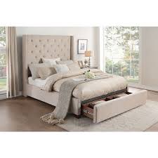 The zinus wanda upholstered platform bed with cushioned headboard and storage ottoman is an absolutely beautiful bed at a bargain price. Fairborn Beige Upholstered Storage Bed By Homelegance Furniturepick