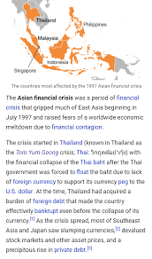 The first round was a precipitous drop in the value of the thai baht, malaysian ringgit, philippine peso, and indonesian rupiah. Why Is The Asian Financial Crisis Known As The Tom Yum Goong Crisis In Thailand Thailand
