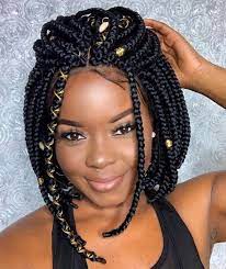Bob Box Braided Wig Custom Made On Lace Front Human Hair Goddess Faux Locs Braids Braided Wig Box Braided Braided Lace Wigs Short Box Braids Box Braids Styling Bob Braids Hairstyles
