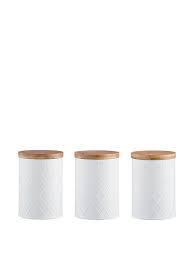 Brabantia champagne window canister set. Typhoon Living White Embossed Tea Coffee And Sugar Storage Canisters Very Co Uk