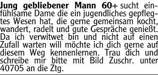 Jung gebliebener Mann 60+ sucht | anzeigen.augsburger-allgemeine.de