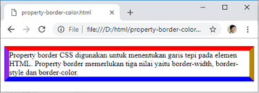 Gambar di bawah ini adalah hasil tampilan dari script di atas. Membuat Garis Tepi Border Dengan Css