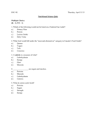 Snc 4e Nutritional Science Quiz