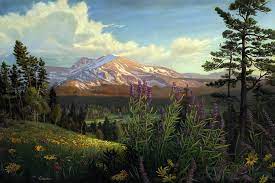 Rocky Mountain Landscape Meadow In Spring Western Panorama With Flowers Oil Painting Painting By Walt Curlee