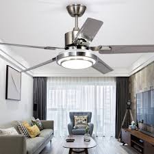 Andersonlight Stainless Steel 48 Ceiling Fan For Modern Living Room Iron Leaves Remote Control Dimmable Ceiling Fan Led Ceiling Fan Stainless Steel Ceiling Fan