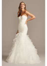 Organza Mermaid Wedding Dress With Ruffled Skirt David S Bridal In 2020 Wedding Dresses For Petite Women Slim Wedding Dresses Ruffle Wedding Dress