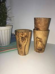Ensemble De 4 Tasses De Bois D Olivier A La Main Sculpte A La Main En Bois Mug Tasse A Boire En Bois Naturel Noel C Wood Gifts Olive Wood Handmade Wooden