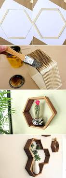 Check Out This Beautiful Popsicle Stick Hexagon Shelf Diy Click On Image To See More Diy Crafts For Your Home Craft Stick Crafts Diy Home Decor Decor Crafts
