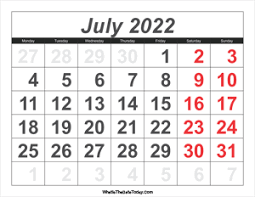 July 2022 Printable Calendar Portrait Layout Whatisthedatetoday Com